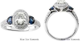   Moissanite Engagement Ring With Diamonds And Sapphire Oval Cut 2.20 Ct