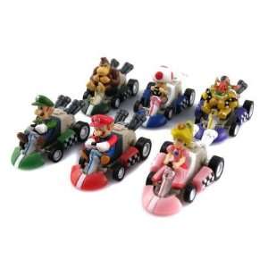  Super Mario Action Figures Pull Back Kart Racers (6 Piece 