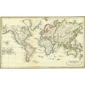  Antique Map of World, 1809