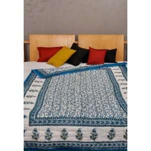  Indian Decorative King Size Jaipuri Quilt with Hand Block 
