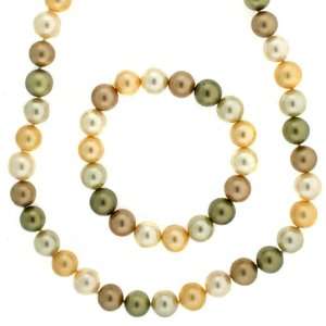  Shell Pearl Majorca Necklace Copper Gold Olive Tone 10.0 
