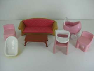 Lot Of Little Tikes Dollhouse Dolls & Furniture Table Chairs Bed 