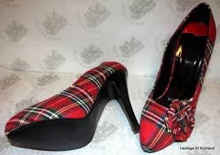 Womens Ladies Scottish Tartan High Heels Shoes New Design Plaid Courts 