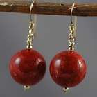 14k Gold Filled Red Sponge Coral 13 mm Round Earrings  
