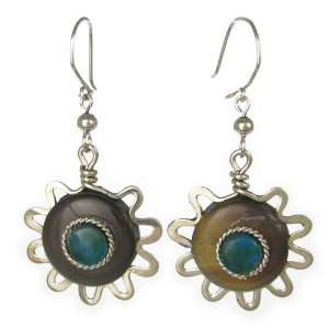 AM5147clip   Cocoshell and turquoise earrings   silver plated Clip on 