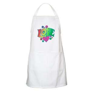  Apron White Love Peace Symbols Hearts and Flowers 
