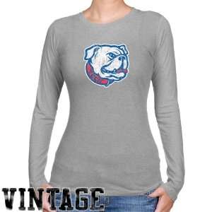 Louisiana Tech Bulldogs Ladies Ash Distressed Logo Vintage Long Sleeve 