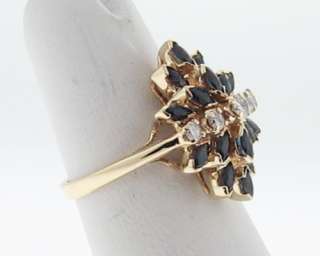 Estate Blue Sapphire Diamond Solid 14k Yellow Gold Ring  