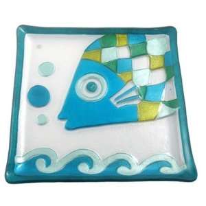  Square Fish Glass Fusion Plate by Lori Siebert