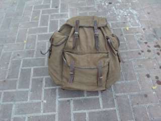 vtg MILITARY CANVAS LEATHER RUCKSACK BACKPACK ARMY  