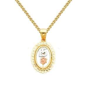  14K 3 Tri color Gold 15 Años Charm Pendant with Yellow 