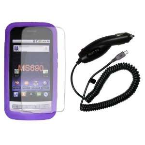 LG Optimus M690 Purple Silicon Case Plus Plug In Car Charger Plus 