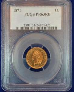 1871 PROOF INDIAN HEAD US 1 CENT SHALLOW N PCGS GRADED PR63RD SUPPER 