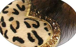 Leopard Heart Calfskin Mink Ball Key Chain Ring Kitson  