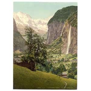  Photochrom Reprint of Lauterbrunnen Valley with Staubbach Waterfall 