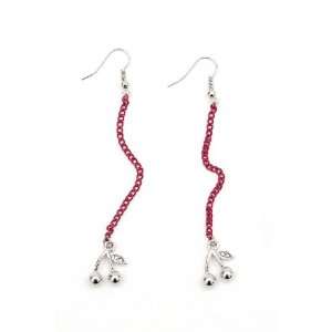 Magenta Silver Cherry Dangle Earrings Jewelry
