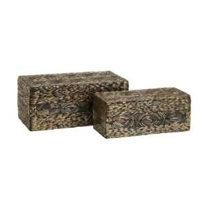  Natural Woven Glass Kikar Wood Rectangular Treasure Box 