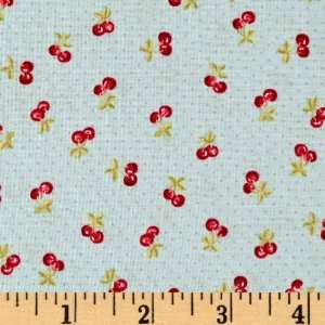  44 Wide Tea Time Cherries Light Blue Fabric By The Yard 