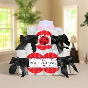   Ladybug   2 Tier Personalized Square   Baby Shower Diaper Cake Baby