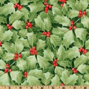   Holly Leaves And Berries Green Fabric By The Yard Arts, Crafts
