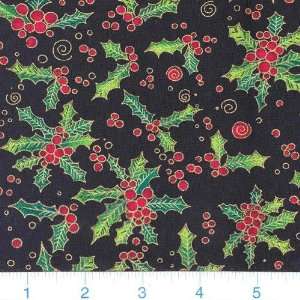   Holly Berries & Leaves Black Fabric By The Yard Arts, Crafts & Sewing