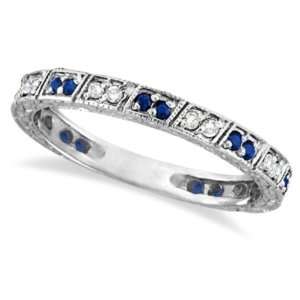  Blue Sapphire and Diamond Filigree Ring Anniversary Band 