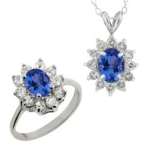  4.35 Ct Mystic Blue Sapphire Topaz Silver Ring Pendant 