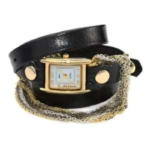   La Mer Collections   Venice Gold Multichain Black Leather Wrap Watch