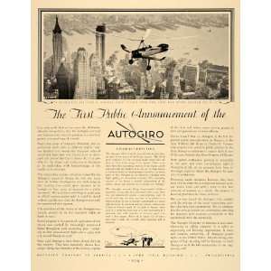   Ad Autogiro America Engineer New York Illustration   Original Print Ad