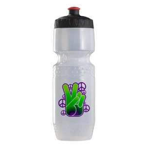   Water Bottle Clr BlkRed Peace Symbol Sign Neon Hand 