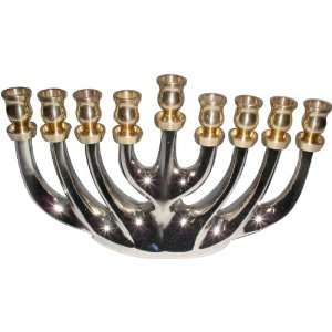 Classic 9 candle Menorah Polished Brass Candles & Nickel Finish 9l X 