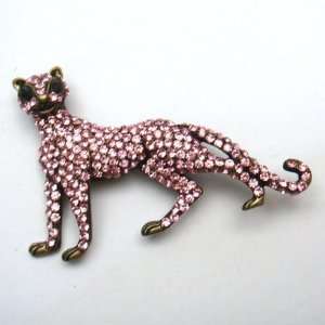  Pink Crystal Leopard Pin Brooch 