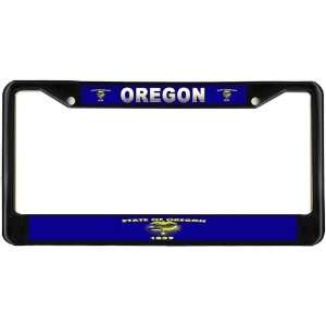  Oregon State Flag Black License Plate Frame Metal Holder 