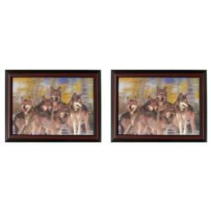  Small 3D Wolves Picture in Wooden Frame Set of 2