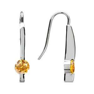 Smart Linear Round Cut 14K White Gold Stud Earrings with Orange Yellow 