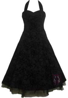 Black Flocked Halter Dress Rockabilly Wedding Pinup 50s  