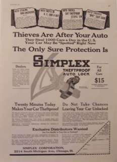 1921 Simplex Theftproof Auto Lock Car Truck Print Ad  