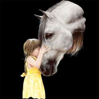 The Kiss Grey Horse and Small Girl Image on Womans T Shirt M L XL 2XL 