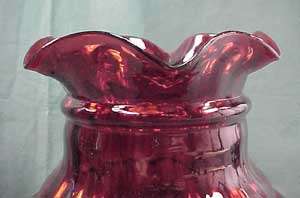 Large Antique Red Cranberry Glass Ruffled Rim Oil Lamp Shade  