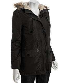 Kenneth Cole New York black faux shearling trimmed hooded down jacket