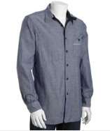   blue cotton chambray long sleeve button front shirt style# 318657501