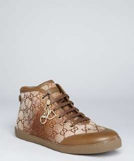 Gucci tan GG canvas charm lace up high top sneakers   up to 70 