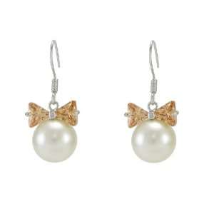  Pearl Bow Drop Earrings (Peach) Jewelry