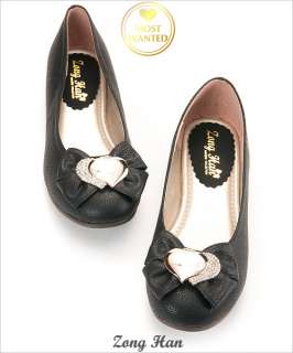 Womens Bring Bring Heart With Bow Adorable Flat Slip On Shoes in Black 
