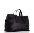 bottega veneta black and gunmetal basketwoven leather large travel 