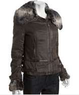 Miss Sixty brown coated cotton faux fur trim zip coat style# 313563101