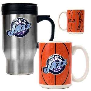 Utah Jazz NBA Stainless Steel Travel Mug & Gameball Ceramic Mug Set 