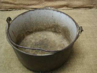 Vintage Cast Iron Pot Bucket Antique Old Porcelain Cook  