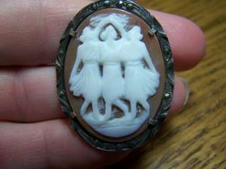 Vintage Cameo Brooch Pin Sterling Silver Jewelry Accessory 3 Graces 