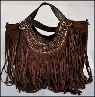 A5782 New coffee brown womens tassel bag shoulder handbag Fringe Tote 